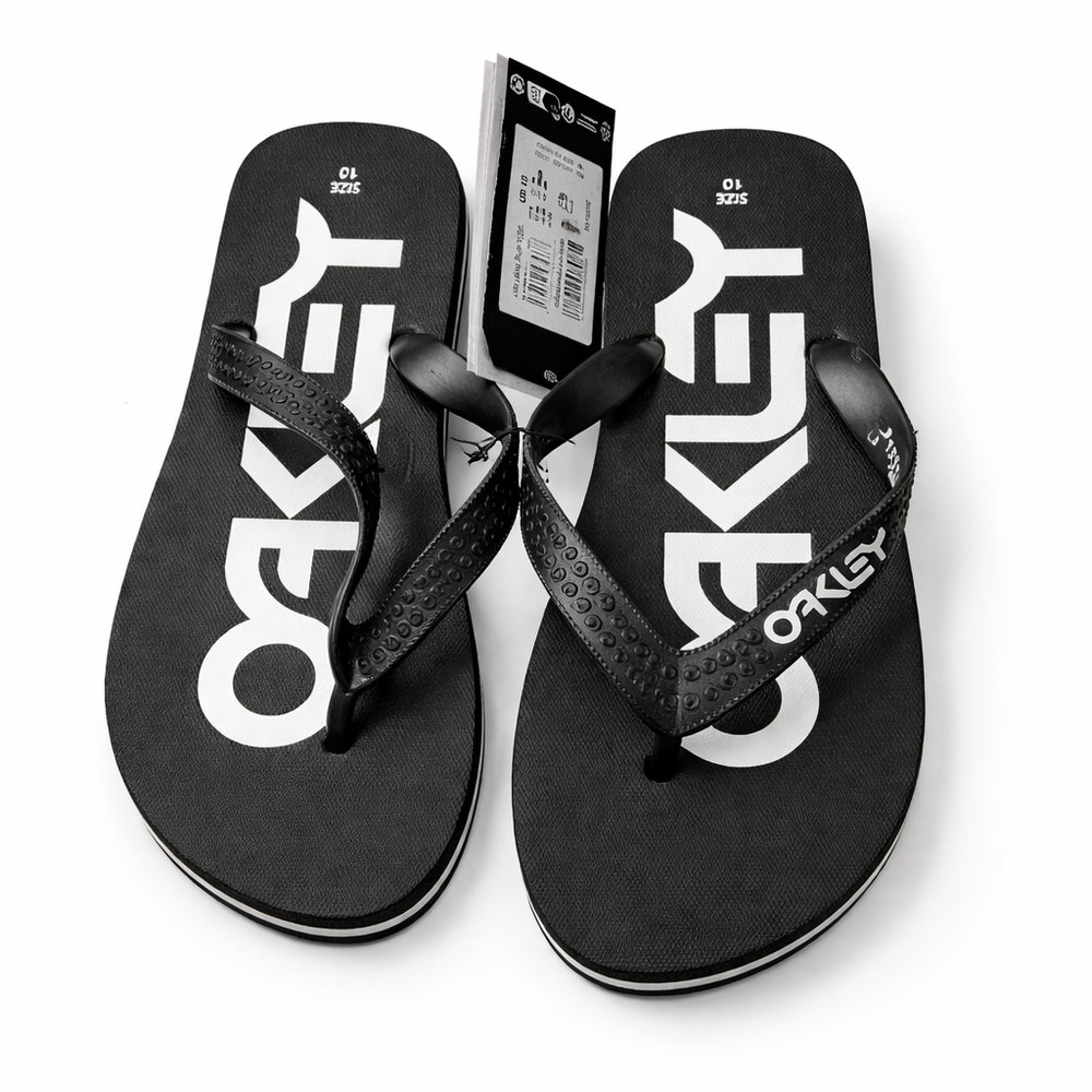 Oakley College Flip Flops Men's Size 10 Black White Logo Sandals NWT